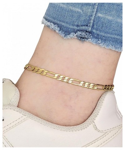 Anklet for Women, Girls in 8", 9",10",11",12" Sizes Gold Electroplated Figaro, Cuban, Mariner, Herringbone Ankle Bracelet - M...