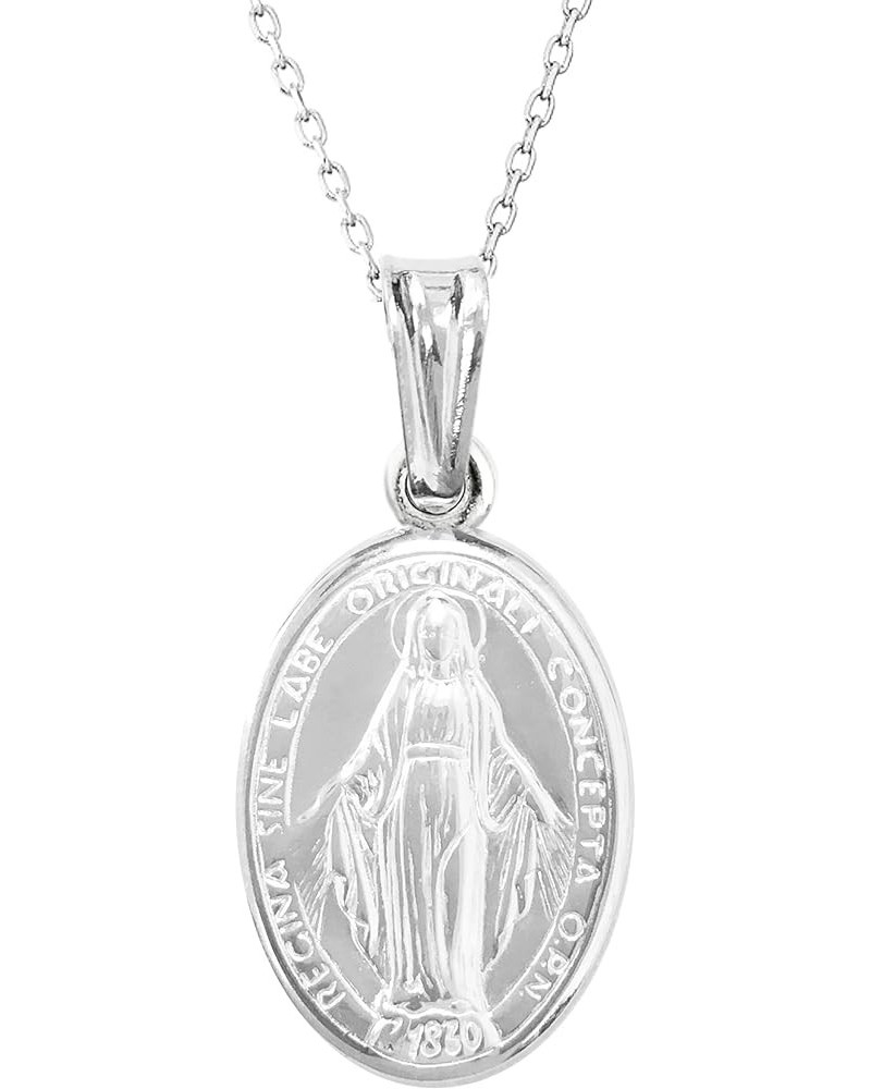 Italian Sterling Silver Miraculous Virgin Mary Medal Latin Prayer Charm Pendant Necklace(12mm, 15mm, 19mm) Regular (19x14mm) ...