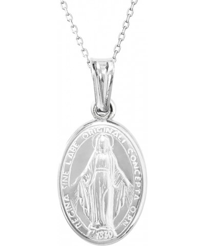 Italian Sterling Silver Miraculous Virgin Mary Medal Latin Prayer Charm Pendant Necklace(12mm, 15mm, 19mm) Regular (19x14mm) ...