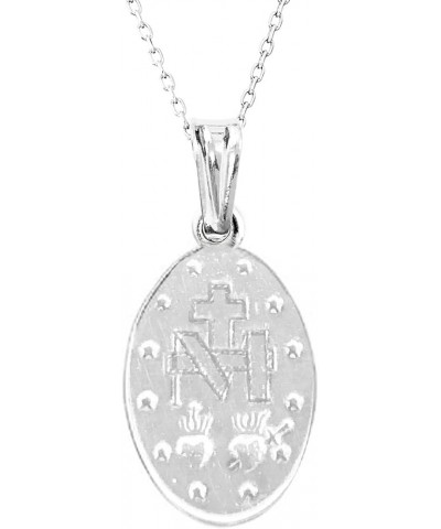 Italian Sterling Silver Miraculous Virgin Mary Medal Latin Prayer Charm Pendant Necklace(12mm, 15mm, 19mm) Regular (19x14mm) ...