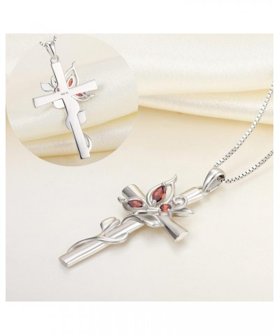 Butterfly Cross Necklace Sterling Silver Cubic Zirconia Leaves Pendant Birthstones Crucifix Jewelry for Women 1-garnet-Jan $3...