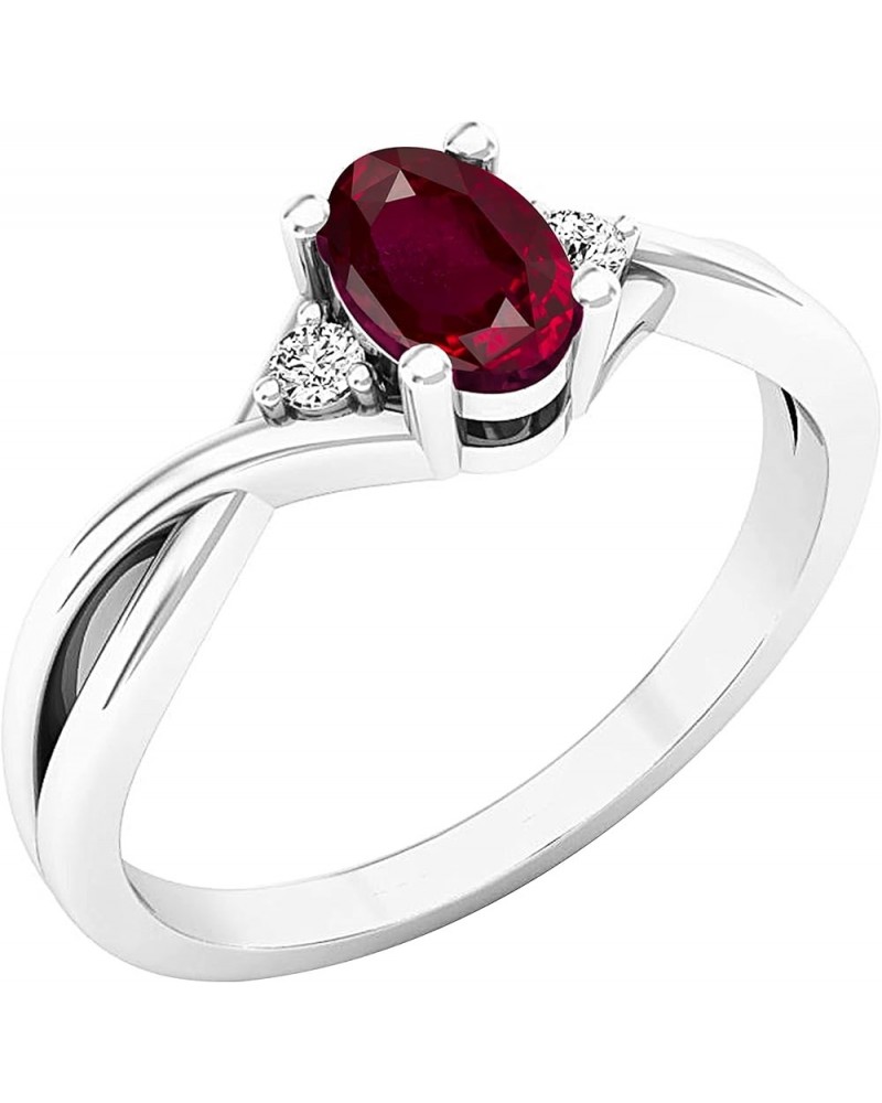 6X4mm Oval Gemstone & Round White Diamond Engagement Ring for Women in in 18K White Gold Ruby $176.35 Rings