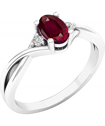 6X4mm Oval Gemstone & Round White Diamond Engagement Ring for Women in in 18K White Gold Ruby $176.35 Rings