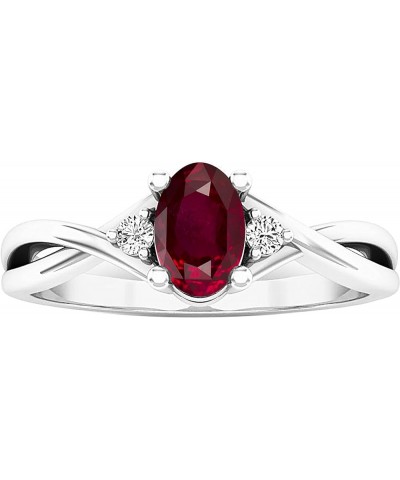 6X4mm Oval Gemstone & Round White Diamond Engagement Ring for Women in in 18K White Gold Ruby $176.35 Rings