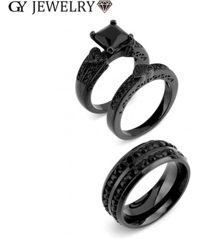 Couple Ring His Hers Women Black Gold Filled Cz Men Stainless Steel Bridal Sets Wedding Band Women's size 7 & Men's size 7 $1...