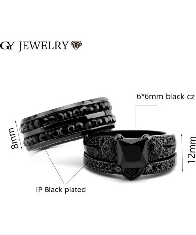 Couple Ring His Hers Women Black Gold Filled Cz Men Stainless Steel Bridal Sets Wedding Band Women's size 7 & Men's size 7 $1...