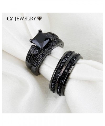 Couple Ring His Hers Women Black Gold Filled Cz Men Stainless Steel Bridal Sets Wedding Band Women's size 7 & Men's size 7 $1...