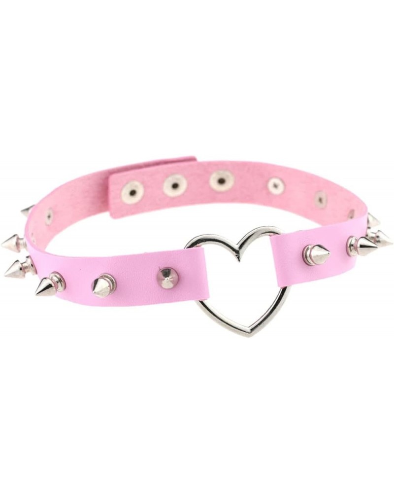 Women Girls Punk Leather Goth Choker Necklace Gothic Heart Spike Rivet Rock Adjustable Collar Necklaces Jewelry Gifts Pink $8...