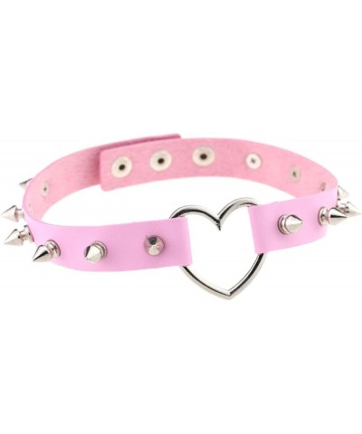 Women Girls Punk Leather Goth Choker Necklace Gothic Heart Spike Rivet Rock Adjustable Collar Necklaces Jewelry Gifts Pink $8...