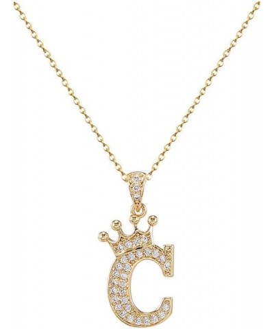 Crown A-Z Initial Necklace Gold Plated Sparkling Crystal Monogram Letters Pendant Necklaces for Women Alphabet Name Jewelry G...