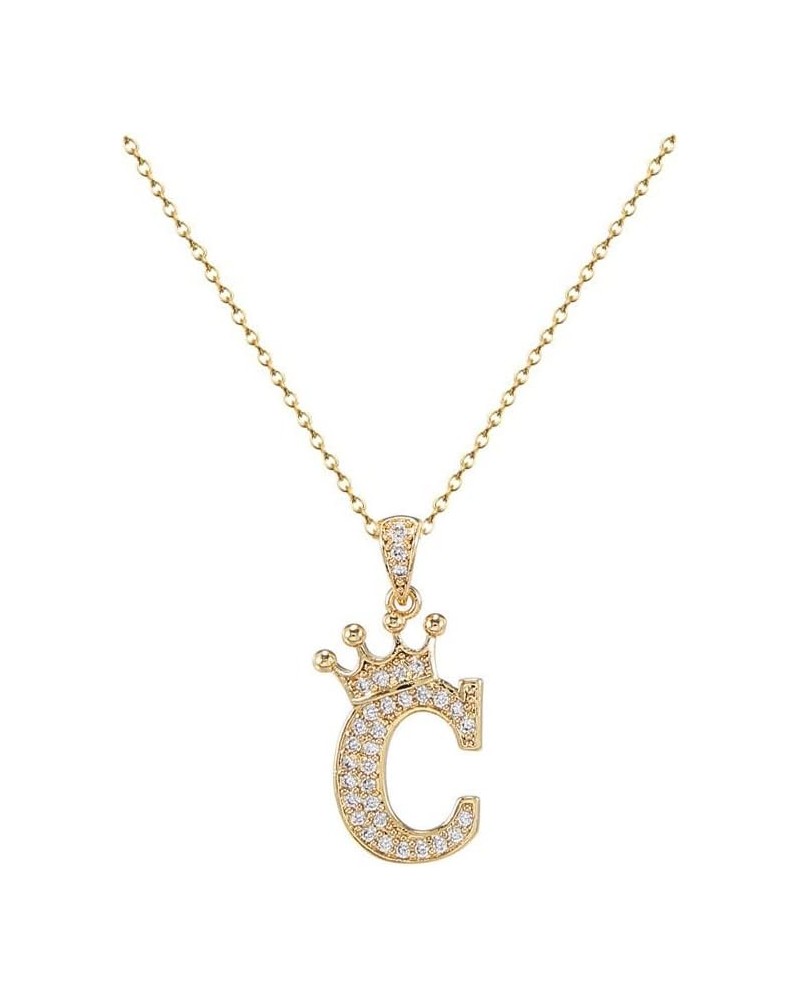 Crown A-Z Initial Necklace Gold Plated Sparkling Crystal Monogram Letters Pendant Necklaces for Women Alphabet Name Jewelry G...