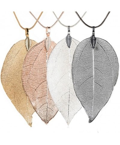 Real Leaf Pendant Necklace Bohemian Long Chain Necklace Sweater Chain,Rose gold,24.8in Silver $3.93 Necklaces