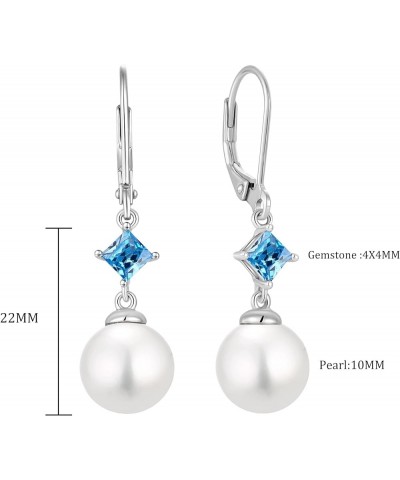 Pearl Earrings 925 Sterling Silver Gemstone Women Earrings 3A Cubic Zirconia Birthstone Dangle Drop Earrings for Women March ...