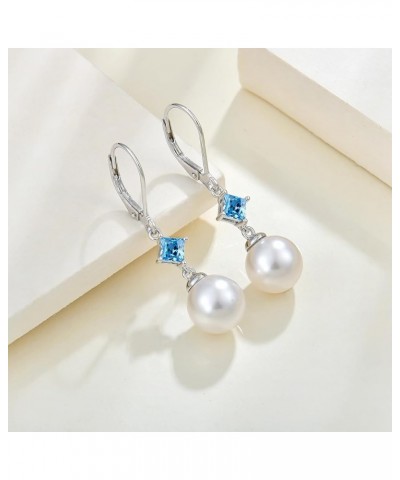 Pearl Earrings 925 Sterling Silver Gemstone Women Earrings 3A Cubic Zirconia Birthstone Dangle Drop Earrings for Women March ...