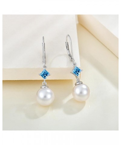 Pearl Earrings 925 Sterling Silver Gemstone Women Earrings 3A Cubic Zirconia Birthstone Dangle Drop Earrings for Women March ...