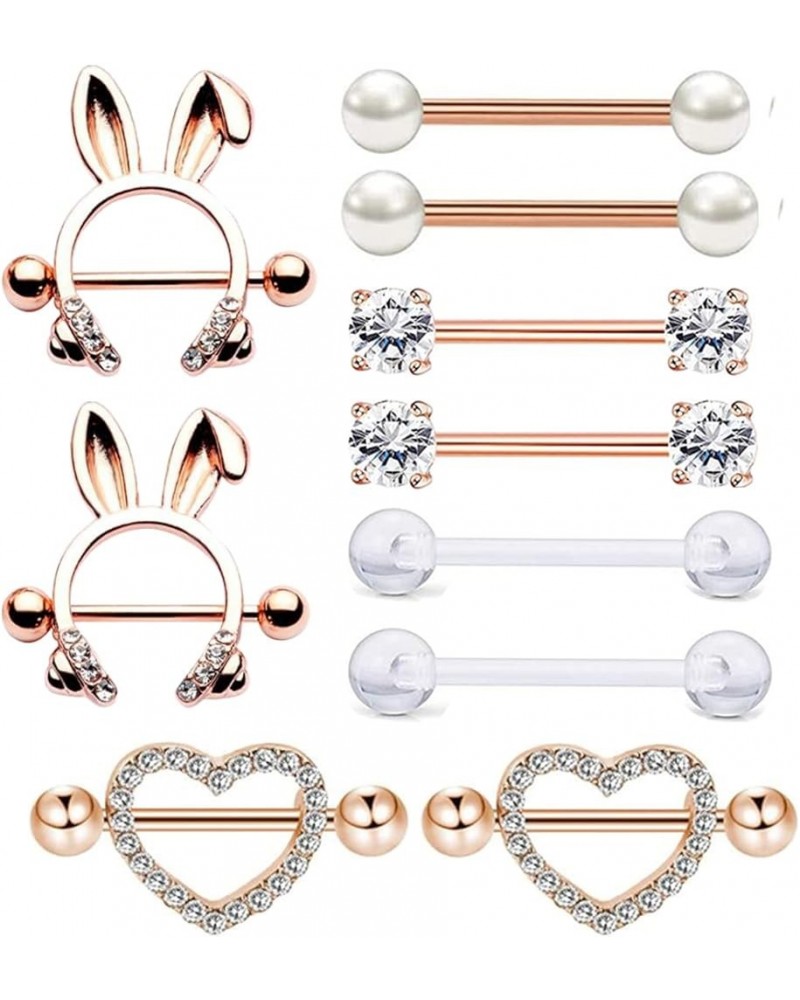 5-7 Pairs Stainless Steel Nipple Rings Tongue Ring Piercing Body Jewelry Barbell CZ Heart Shape Rings for Women Girls set 1 $...