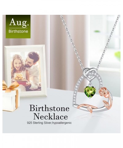 Birthstone Necklaces for Women, 925 Sterling Silver Rose Heart Birthstone Necklaces Anniversary Romantic Gifts for Her Mother...