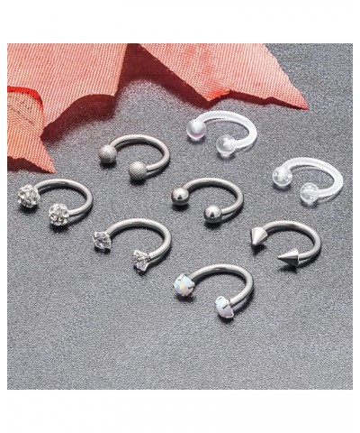 Horseshoe Circular Barbell Clear CZ Opal Stone Nose Septum Rings Hoop Retainer for Women Men Helix Cartilage Tragus Earring 3...