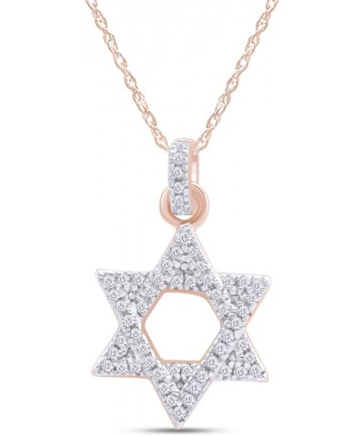 Jewel Zone US White Natural Diamond Star David Pendant Necklace in 14k Gold Over Sterling Silver (1/6 Ct) rose-gold-plated-si...