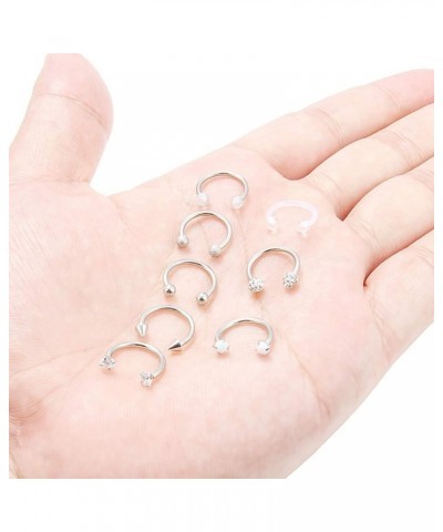 Horseshoe Circular Barbell Clear CZ Opal Stone Nose Septum Rings Hoop Retainer for Women Men Helix Cartilage Tragus Earring 3...