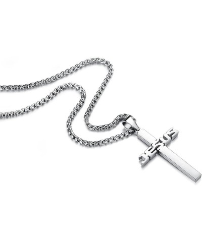 Stainless Steel Jesus Cross Pendant Necklace for Men Women 20-24 Inches Rolo Chain Christian Gifts for Men Faith Silver Tone:...