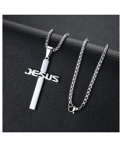 Stainless Steel Jesus Cross Pendant Necklace for Men Women 20-24 Inches Rolo Chain Christian Gifts for Men Faith Silver Tone:...