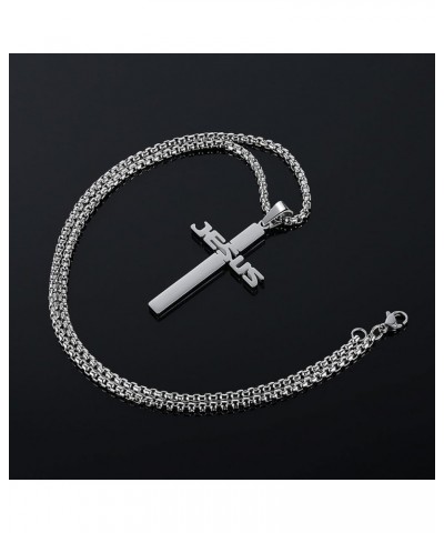 Stainless Steel Jesus Cross Pendant Necklace for Men Women 20-24 Inches Rolo Chain Christian Gifts for Men Faith Silver Tone:...