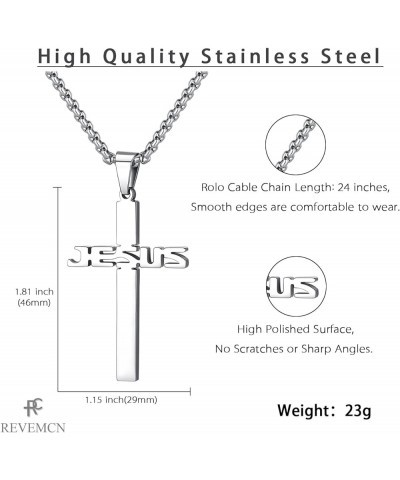 Stainless Steel Jesus Cross Pendant Necklace for Men Women 20-24 Inches Rolo Chain Christian Gifts for Men Faith Silver Tone:...