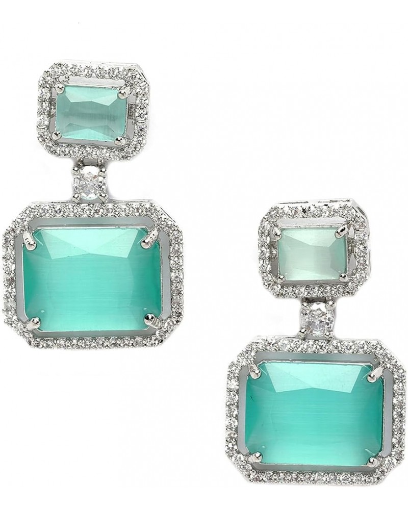 Women's Oxidised Silver-Plated American Diamond Studded Square Shaped Drop Earrings Lime Green $12.42 Earrings