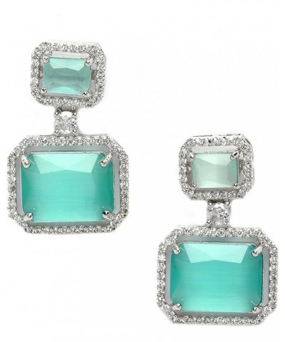 Women's Oxidised Silver-Plated American Diamond Studded Square Shaped Drop Earrings Lime Green $12.42 Earrings