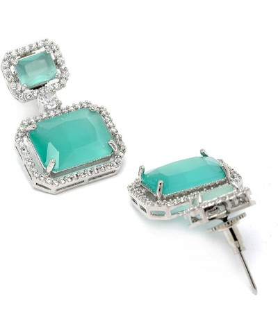 Women's Oxidised Silver-Plated American Diamond Studded Square Shaped Drop Earrings Lime Green $12.42 Earrings