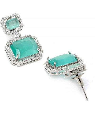 Women's Oxidised Silver-Plated American Diamond Studded Square Shaped Drop Earrings Lime Green $12.42 Earrings