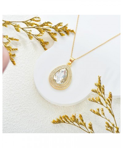 Teardrop Zirconia Necklace for Women Teardrop Birthstone Pendant Gold Plated Cubic Zirconia Necklace Jewelry Christmas Birthd...