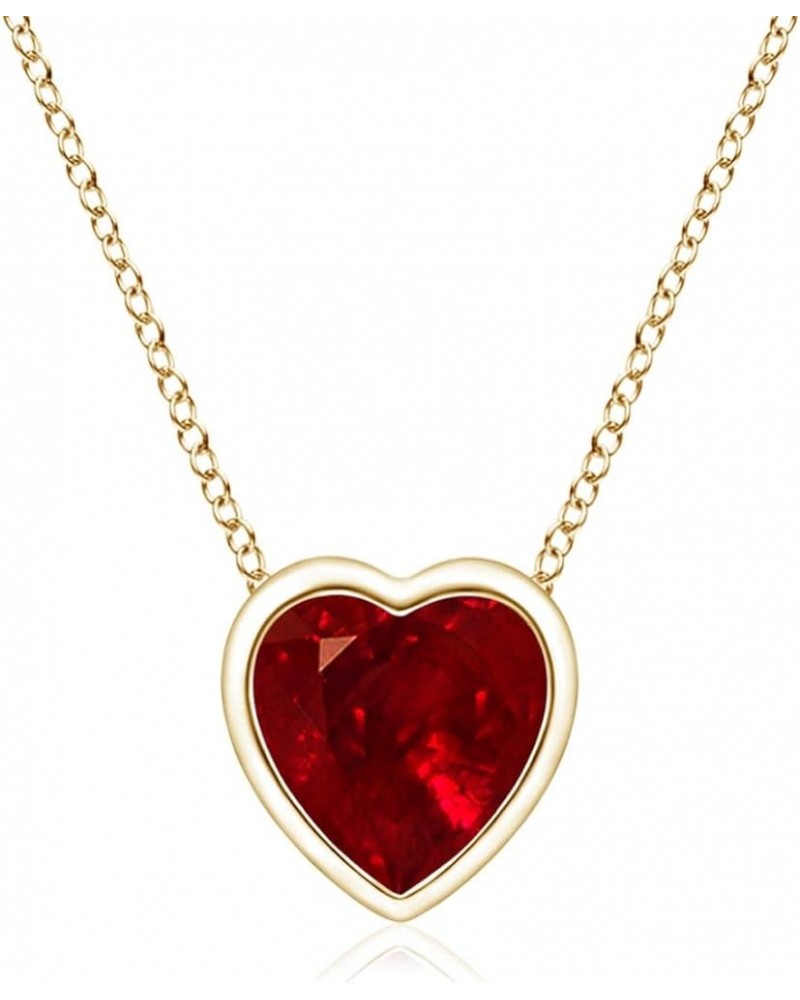 Natural Ruby Solitaire Heart Pendant Necklace with Diamond in 14K Solid Gold/Platinum for Women, Girls with 18" Chain (4mm 0....