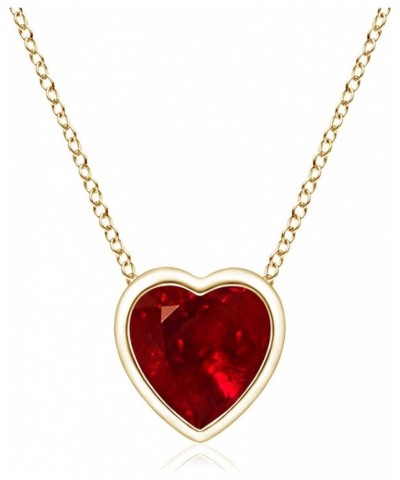 Natural Ruby Solitaire Heart Pendant Necklace with Diamond in 14K Solid Gold/Platinum for Women, Girls with 18" Chain (4mm 0....