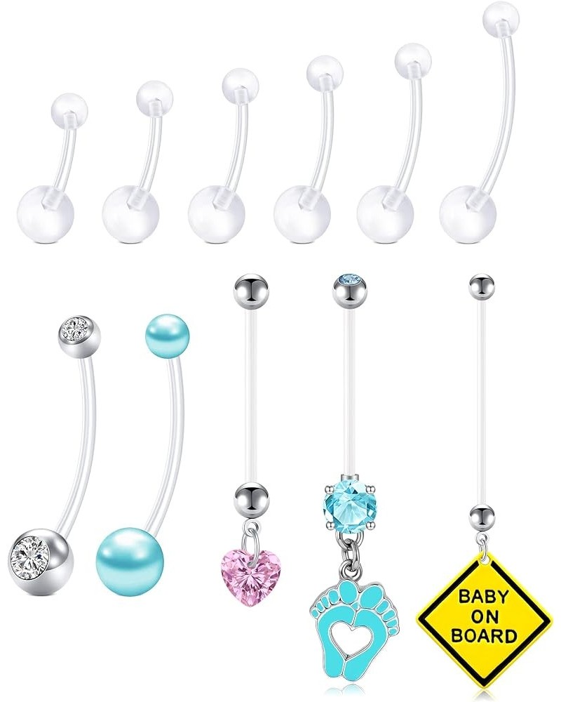 Pregnancy Belly Button Rings Long Bar 38mm Sport Maternity Flexible Bioplast Clear Navel Belly Rings Piercing Retainer for Pr...