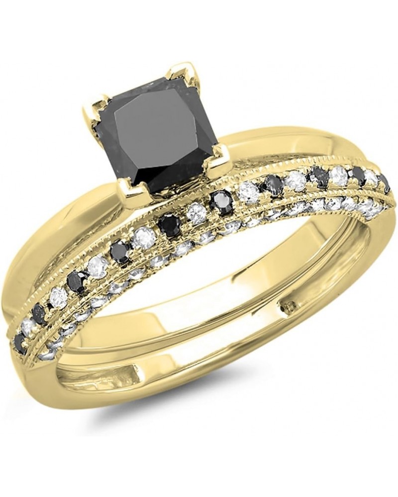 1.50 Carat Princess & Round Black & White Diamond Wedding Ring Set in Gold 8.5 Yellow Gold $249.56 Sets