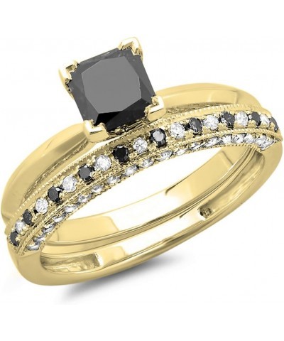 1.50 Carat Princess & Round Black & White Diamond Wedding Ring Set in Gold 8.5 Yellow Gold $249.56 Sets