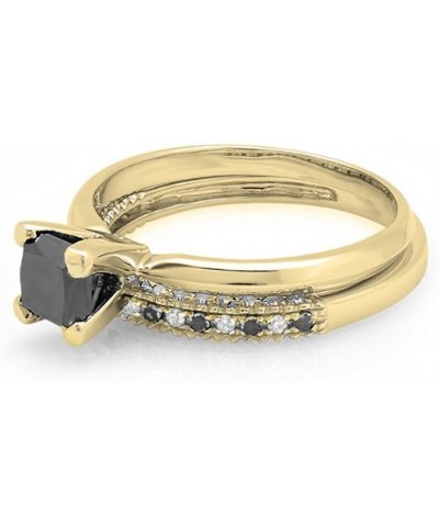 1.50 Carat Princess & Round Black & White Diamond Wedding Ring Set in Gold 8.5 Yellow Gold $249.56 Sets