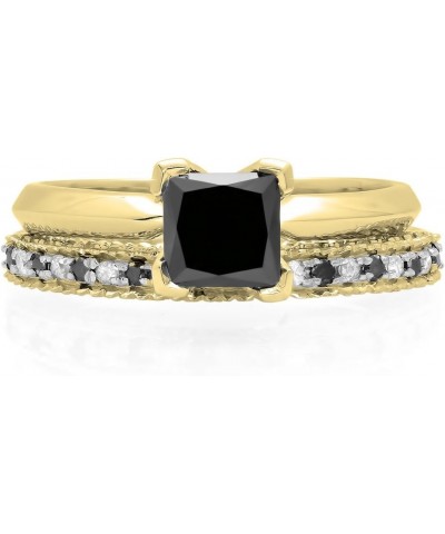 1.50 Carat Princess & Round Black & White Diamond Wedding Ring Set in Gold 8.5 Yellow Gold $249.56 Sets