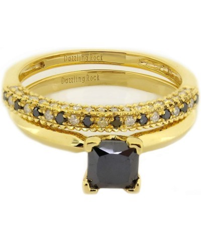 1.50 Carat Princess & Round Black & White Diamond Wedding Ring Set in Gold 8.5 Yellow Gold $249.56 Sets