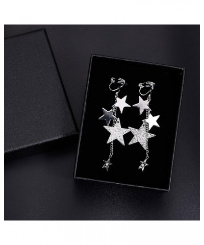 Dangle Clip On Earrings for Women Girls Lucky Star Flower Dangle Earring Elegant Drop Hypoallergenic Non Pierced Earring CZ B...