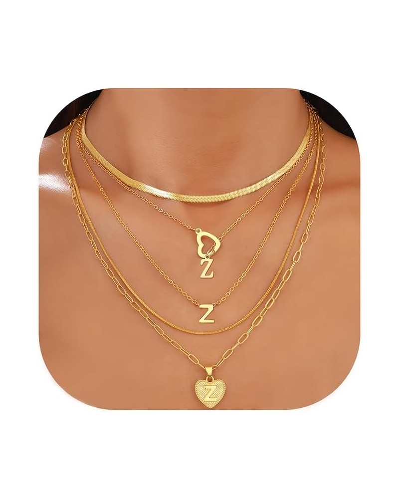 5 Pcs Gold Initial Necklaces for Women Girls, 14K Gold Plated Letter Heart Pendant Necklaces, Dainty Flat Snake Chain Layerin...