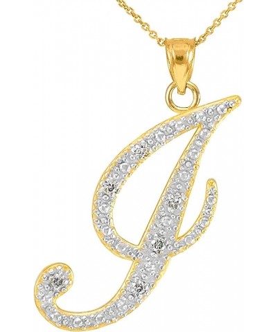 14K Yellow Gold Diamond Accented Dangling Cursive Initial A-Z Charm 4/5" Pendant Necklace (J-K Color, I1-I2 Clarity) - Choice...