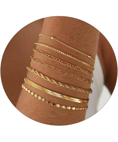 Gold Bracelets for Women 14K Dainty Gold/Silver Bracelet Stack Trendy Waterproof Gold Plated Bracelet Adjustable Layered Meta...