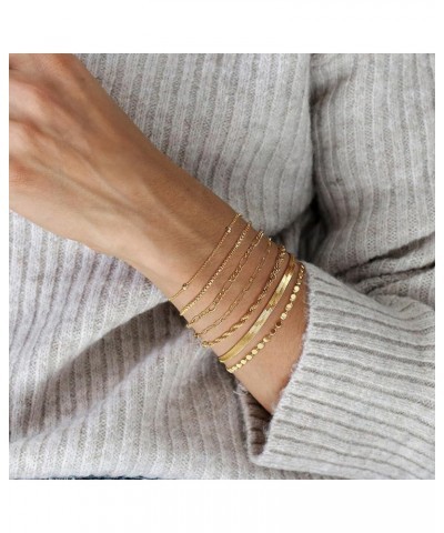 Gold Bracelets for Women 14K Dainty Gold/Silver Bracelet Stack Trendy Waterproof Gold Plated Bracelet Adjustable Layered Meta...