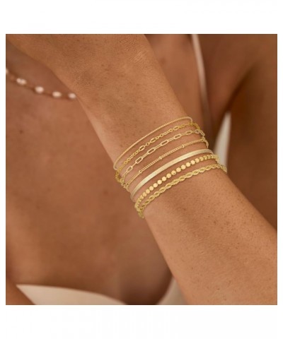 Gold Bracelets for Women 14K Dainty Gold/Silver Bracelet Stack Trendy Waterproof Gold Plated Bracelet Adjustable Layered Meta...