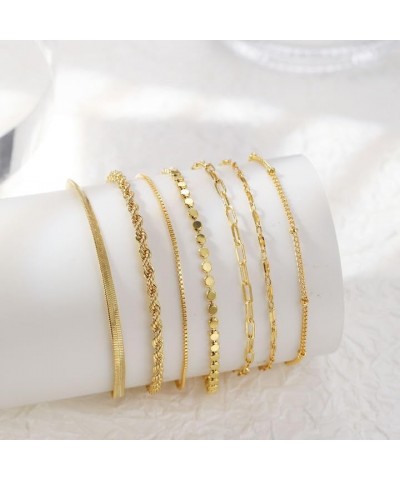 Gold Bracelets for Women 14K Dainty Gold/Silver Bracelet Stack Trendy Waterproof Gold Plated Bracelet Adjustable Layered Meta...