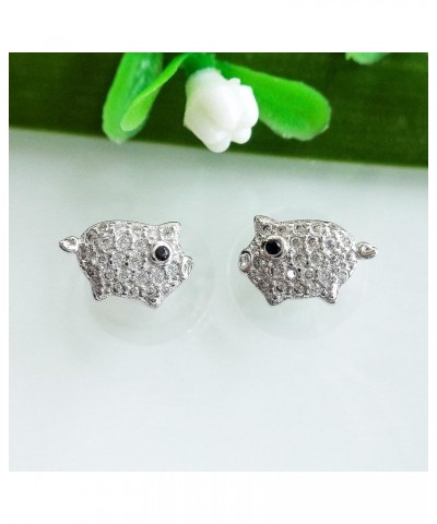 925 Sterling Silver Cute Dog Puppy Zirconia Earrings Ear Stud Piercing white gold plated Fashion Jewelry Gifts WK90055 Silver...