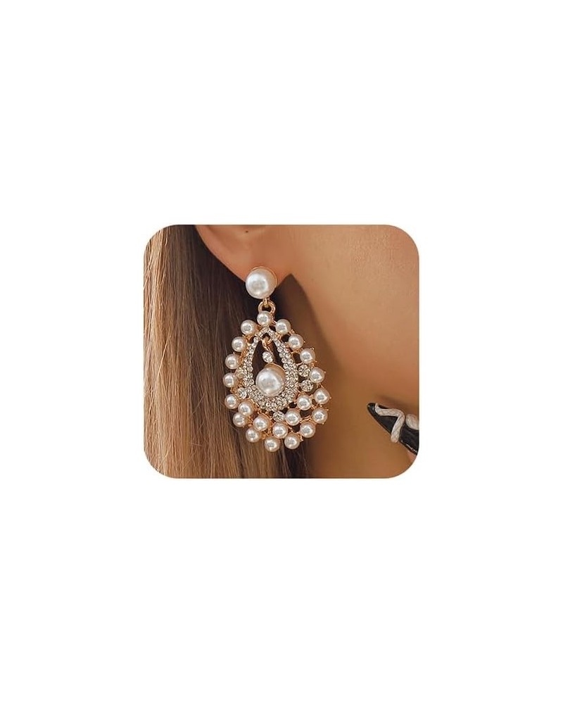 Teadrop Earrings Inlaid with Pearls Rhinestones for Women Girls Gold $7.83 Earrings